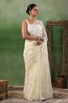 Geroo Jaipur_Off White Chiffon Sequins One Shoulder Embroidered Pre-draped Saree Set _at_Aza_Fashions