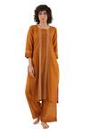 Buy_Khat_Orange Chanderi Silk Embroidery Round Neck Kurta And Pant Set _at_Aza_Fashions