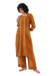 Khat_Orange Chanderi Silk Embroidery Round Neck Kurta Set _at_Aza_Fashions