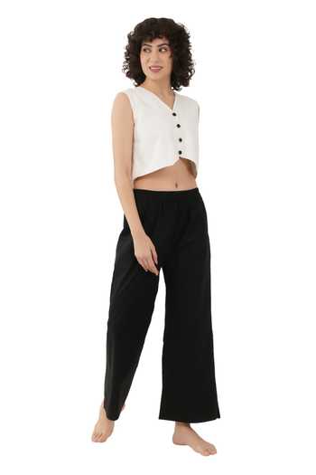 Buy_Khat_Off White , , Linen, V-neck Buttoned Top And Pant Set _Online_at_Aza_Fashions