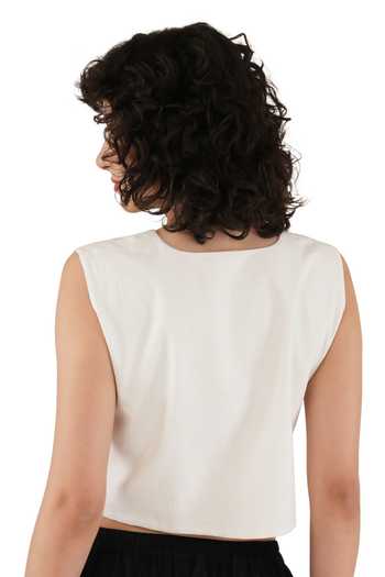 Buy_Khat_Off White , , Linen, V-neck Buttoned Top And Pant Set 