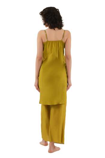 Shop_Khat_Olive Green Silk, Cotton Scoop Neck And Chanderi Kurta Set _at_Aza_Fashions