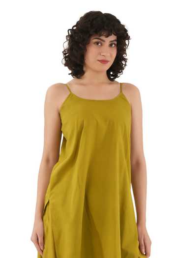 Buy_Khat_Olive Green Silk, Cotton Scoop Neck And Chanderi Kurta Set _Online_at_Aza_Fashions