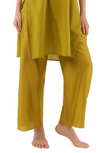 Shop_Khat_Olive Green Silk, Cotton Scoop Neck And Chanderi Kurta Set _Online_at_Aza_Fashions