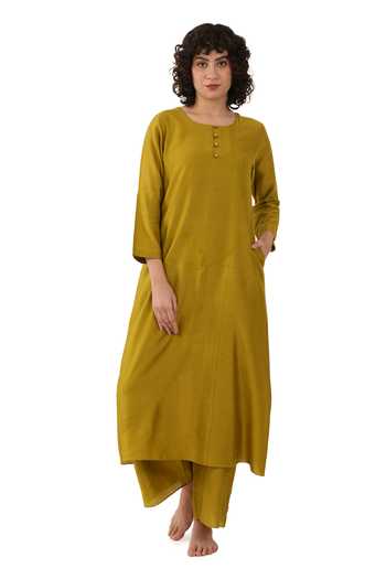 Buy_Khat_Olive Green Chanderi Silk Embroidery Round Neck Kurta Set _Online_at_Aza_Fashions