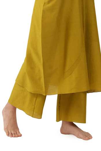 Khat_Yellow Green Chanderi Silk Embroidery Round Neck Kurta Set _Online_at_Aza_Fashions