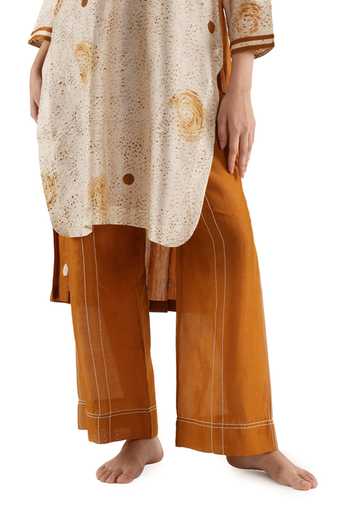 Khat_Beige Chanderi Silk Embroidery Round Neck Polka Print Kurta Set _at_Aza_Fashions