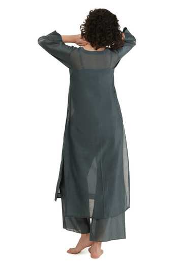 Shop_Khat_Green Chanderi Silk Embroidery Round Neck, Yes Kurta Set _at_Aza_Fashions