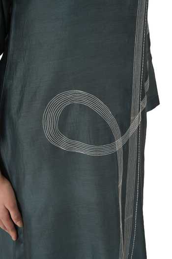 Shop_Khat_Green Chanderi Silk Embroidery Round Neck, Yes Kurta Set 