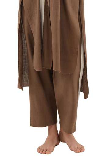 Buy_Khat_Brown Cotton Collared, Yes Handwoven Kurta And Pant Set 