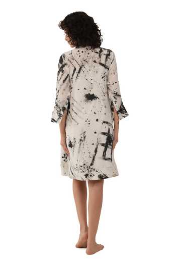 Shop_Khat_Black Silk Collared Abstract Print Dress _at_Aza_Fashions