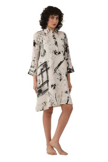 Buy_Khat_Black Silk Collared Abstract Print Dress _Online_at_Aza_Fashions