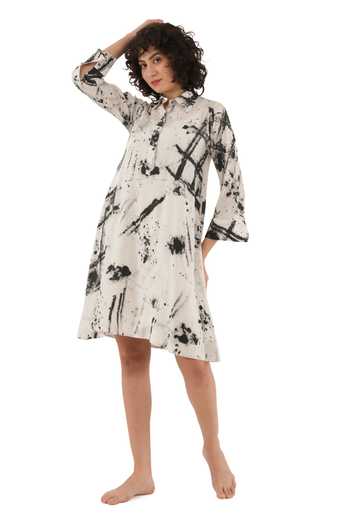 Shop_Khat_Black Silk Collared Abstract Print Dress _Online_at_Aza_Fashions