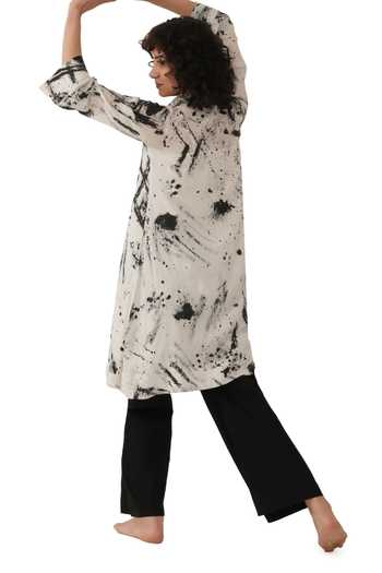 Buy_Khat_Black Silk Collared, Yes Abstract Print Kurta And Pant Set 