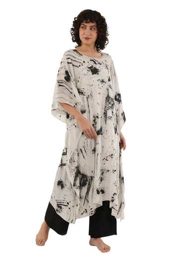 Shop_Khat_White Silk Scoop Neck Textured Print Kaftan Set _Online_at_Aza_Fashions