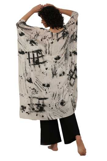 Shop_Khat_White Silk Scoop Neck Textured Print Kaftan Set _at_Aza_Fashions