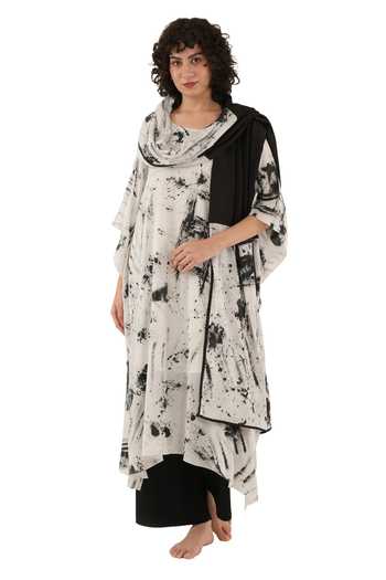 Buy_Khat_Black Silk Round Neck Textured Print Kaftan Set _Online_at_Aza_Fashions