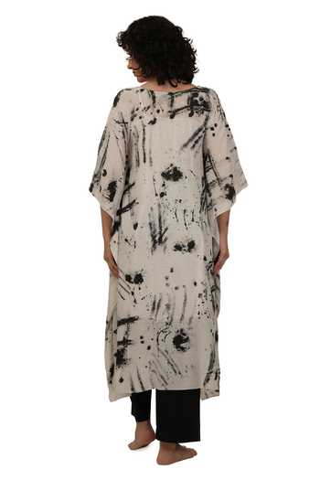 Shop_Khat_Black Silk Round Neck Textured Print Kaftan Set _at_Aza_Fashions