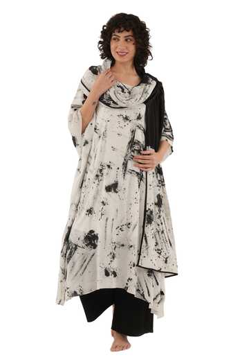 Buy_Khat_Black Silk Round Neck Textured Print Kaftan Set _at_Aza_Fashions