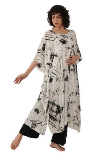Shop_Khat_Black Silk Round Neck Textured Print Kaftan Set _Online_at_Aza_Fashions