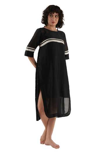 Buy_Khat_Black Chanderi Silk Round Neck Dot Print Tunic _Online_at_Aza_Fashions