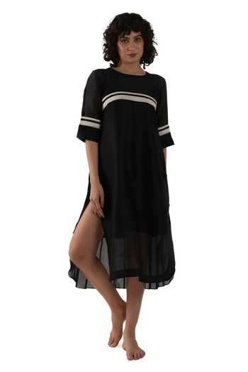 Shop_Khat_Black Chanderi Silk Round Neck Dot Print Tunic _Online_at_Aza_Fashions
