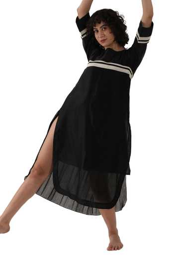 Khat_Black Chanderi Silk Round Neck Dot Print Tunic _Online