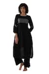 Buy_Khat_Black Chanderi Silk Embroidery Round Neck, Yes Kurta And Pant Set _at_Aza_Fashions