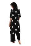 Shop_Khat_Black Poplin, Cotton Embroidery Collared Polka Print Kurta And Pant Set _at_Aza_Fashions
