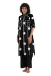 Shop_Khat_Black Poplin, Cotton Embroidery Collared Polka Print Kurta And Pant Set _Online_at_Aza_Fashions