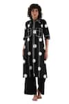 Buy_Khat_Black Poplin, Cotton Embroidery Collared Polka Print Kurta And Pant Set 