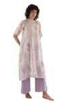Khat_Purple Chanderi Silk Round Neck, Yes Marble Pattern Kurta Set _at_Aza_Fashions