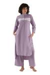 Buy_Khat_Purple Cotton, Poplin Mandarin Collar, Yes Straight Kurta And Pant Set _at_Aza_Fashions