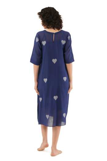 Shop_Khat_Blue Cotton Square Neck Heart Print Dress  _at_Aza_Fashions