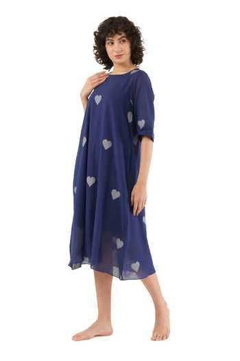 Buy_Khat_Blue Cotton Square Neck Heart Print Dress  _Online_at_Aza_Fashions