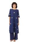 Khat_Blue Cotton Round Neck Heart Print Kurta Set _Online_at_Aza_Fashions