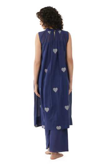 Shop_Khat_Blue Handloom Cotton Round Neck, Yes Hand Woven Jamdani Kurta Set _at_Aza_Fashions