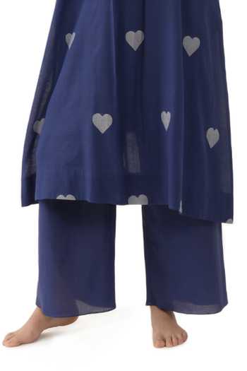 Khat_Blue Handloom Cotton Round Neck, Yes Hand Woven Jamdani Kurta Set _Online