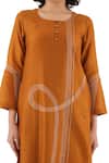 Khat_Orange Chanderi Silk Embroidery Round Neck Straight Kurta Set _Online_at_Aza_Fashions