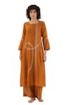 Buy_Khat_Orange Chanderi Silk Embroidery Round Neck Straight Kurta Set _at_Aza_Fashions
