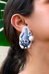 KIHOY_Blue Embroidery, Beads, Pearls The Rebel Mismatched Earrings _Online_at_Aza_Fashions