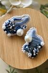 Shop_KIHOY_Blue Embroidery, Beads, Pearls The Rebel Mismatched Earrings _at_Aza_Fashions