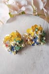 Shop_KIHOY_Multi Color Sequins, Beads, Pearls Daffodil Embroidered Earrings _at_Aza_Fashions
