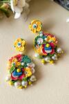 Shop_KIHOY_Multi Color Sequins, Beads, Pearls, Garden Of Eden 3d Embroidered Earrings _at_Aza_Fashions