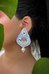 Buy_KIHOY_Blue Embroidery, Beads, Pearls Mistik Dusk Hand Eaarings _Online_at_Aza_Fashions
