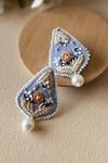 Shop_KIHOY_Blue Embroidery, Beads, Pearls Mistik Dusk Hand Eaarings _at_Aza_Fashions