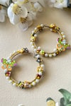 Shop_KIHOY_Yellow Pearls, Fabric Flowers Butterfly Embroidered Hoop Earrings _at_Aza_Fashions