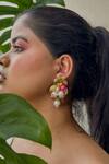 Buy_KIHOY_Multi Color Beads, Pearls, Fabric Flowers Aquarius Shaped Earrings _at_Aza_Fashions