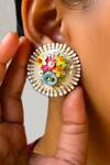 Buy_KIHOY_Ivory Embroidery, Beads, Pearls, Fabric Wattle Hand Button Stud Earrings _at_Aza_Fashions