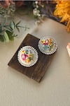 Buy_KIHOY_Ivory Embroidery, Beads, Pearls, Fabric Wattle Hand Button Stud Earrings _Online_at_Aza_Fashions